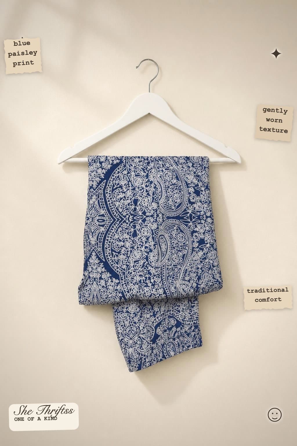 Blue paisley block print pant(stretchable)