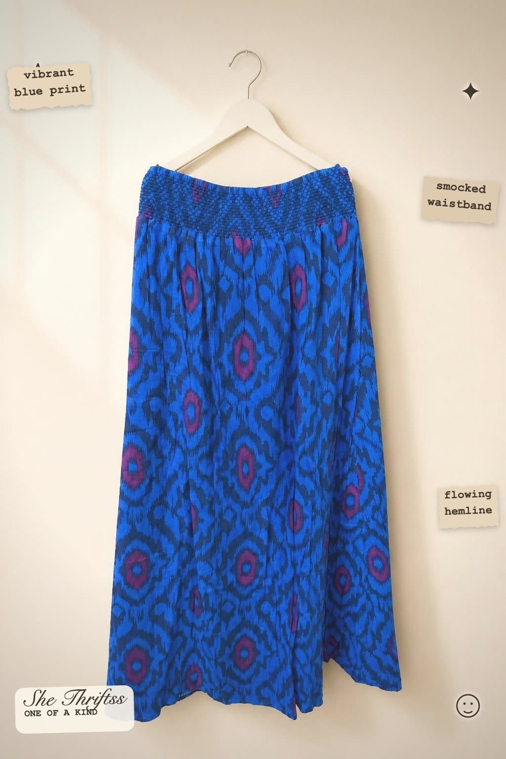 Blue smocked waist skirt
