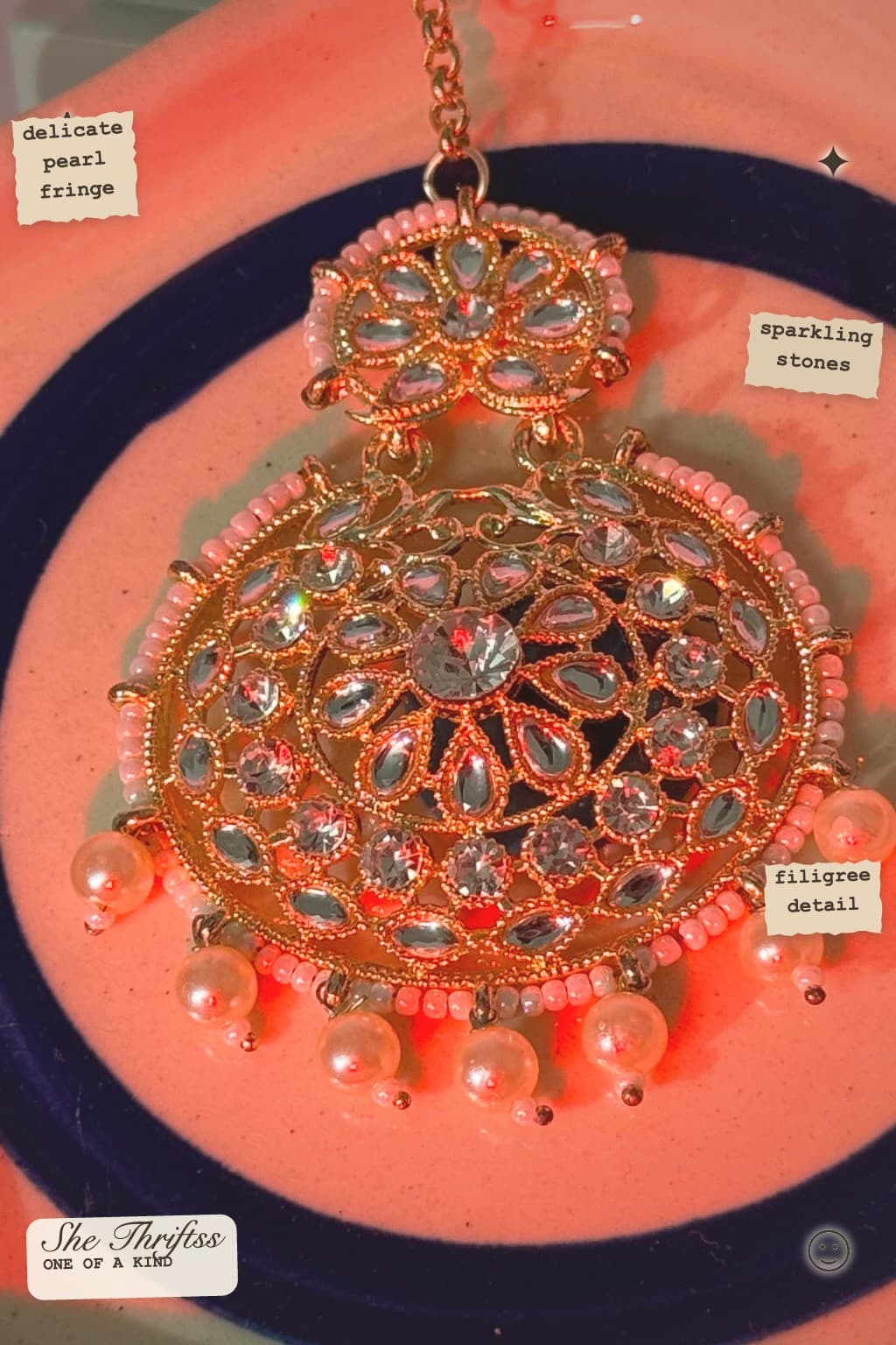 Filigree pearl maangtika