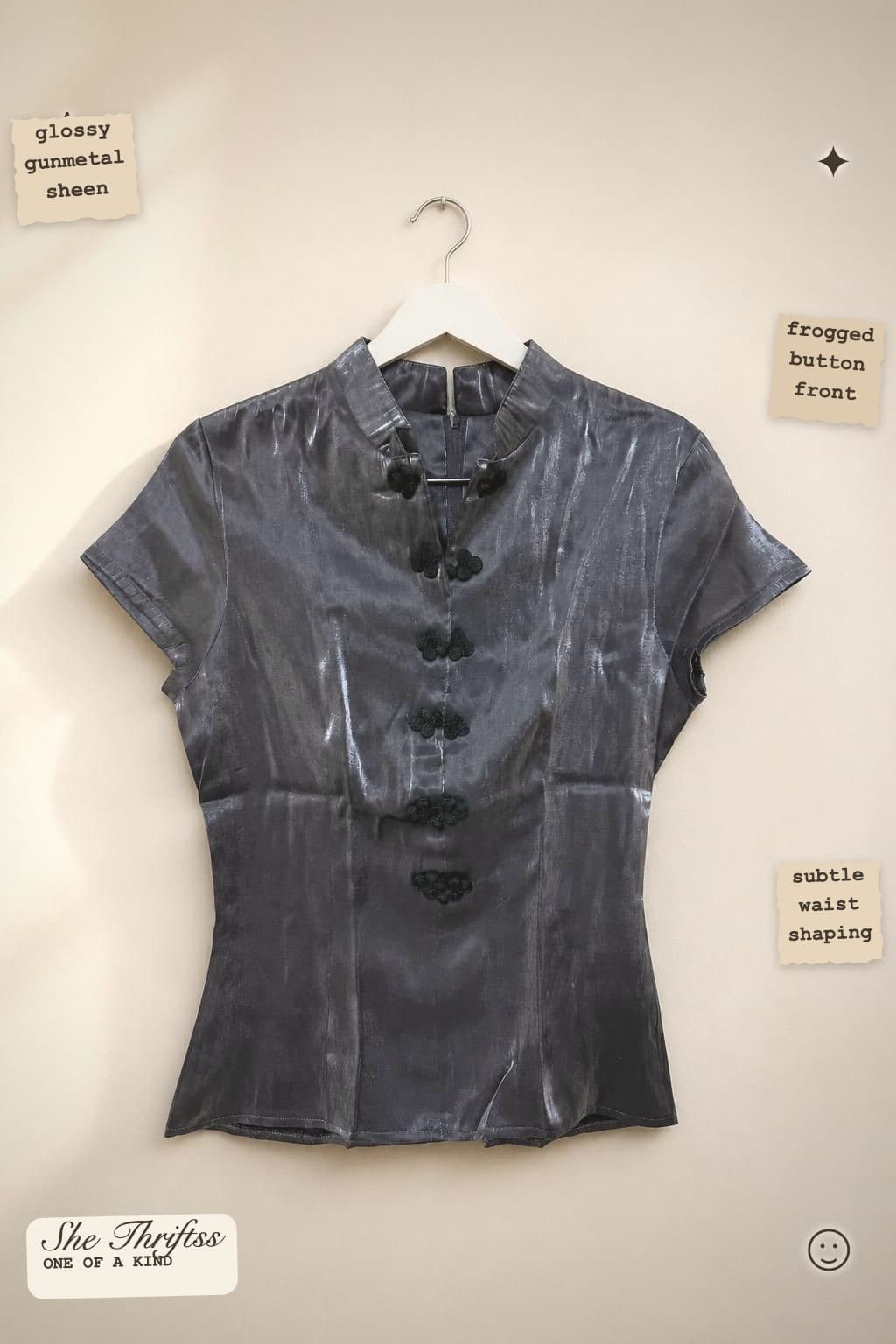 Glossy mandarin collar blouse