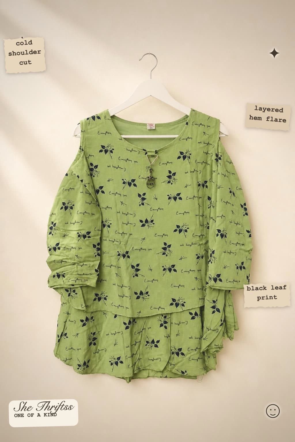 Green printed cold-shoulder top