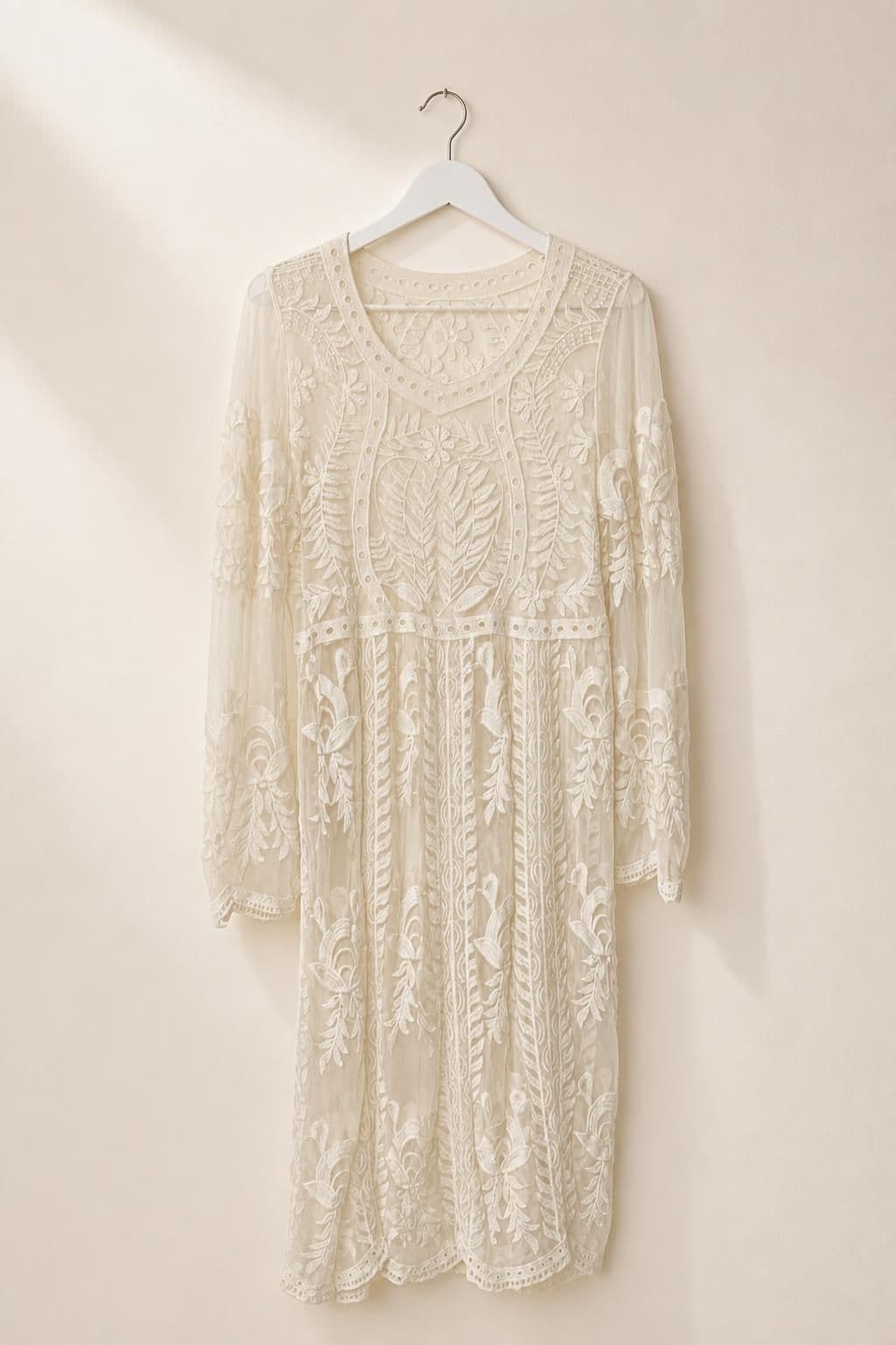 Ivory embroidered netted long kurti