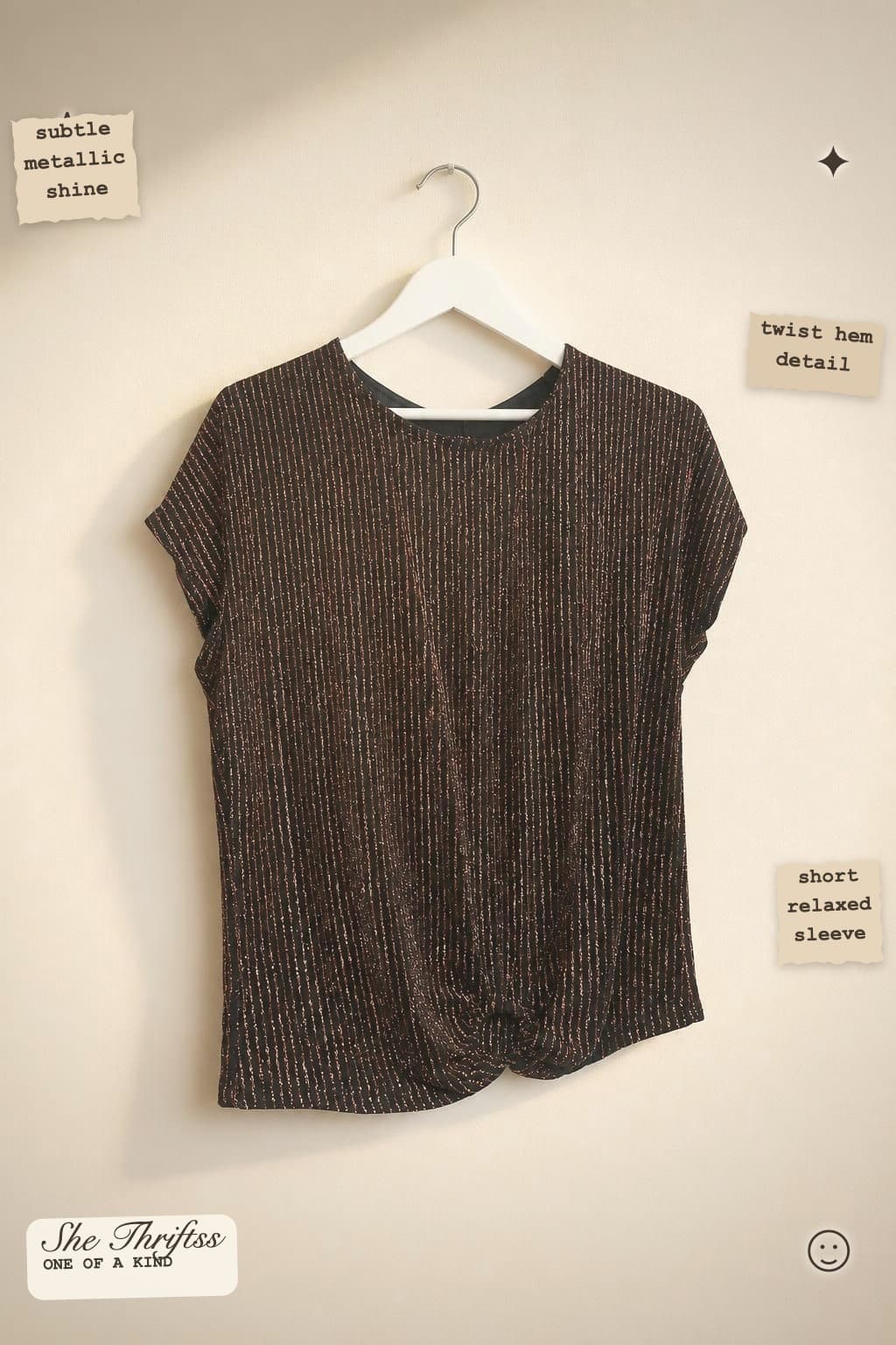 Shimmer stripe twist-hem top