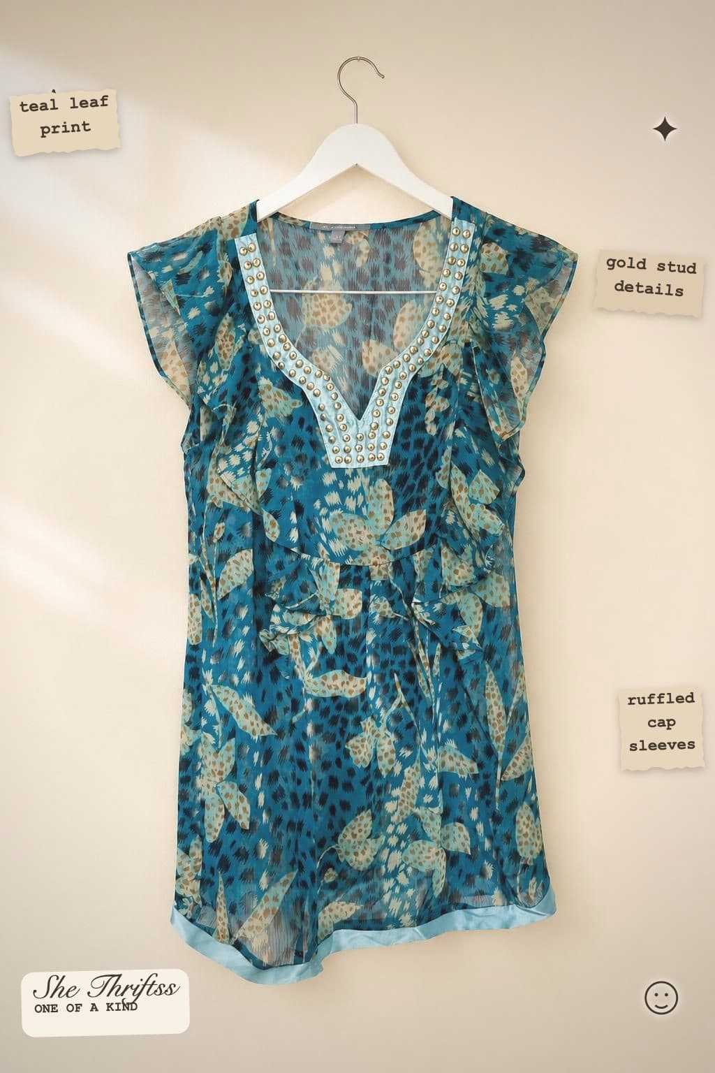 Leaf print studded Netted Top