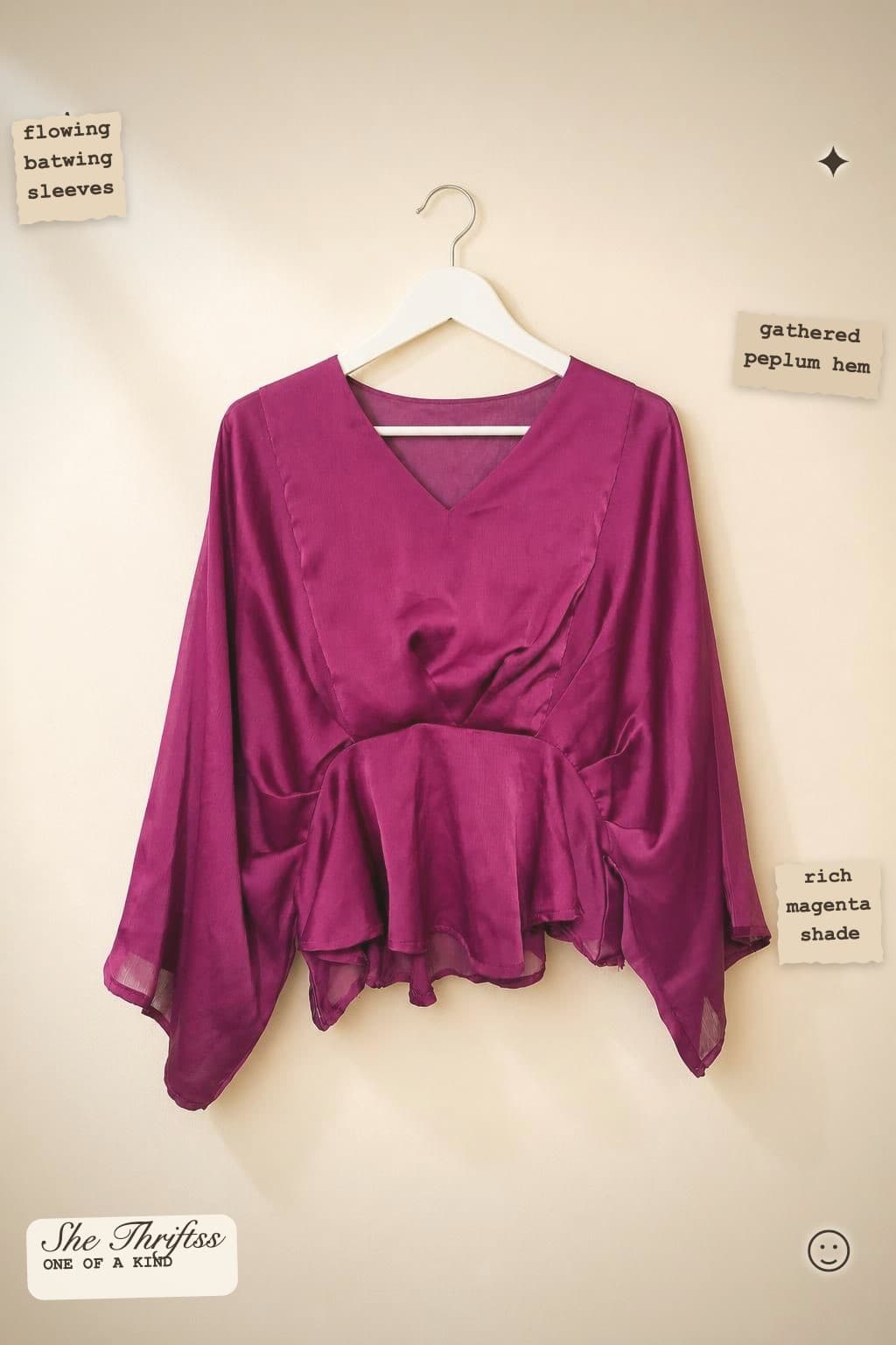 Magenta satin peplum top