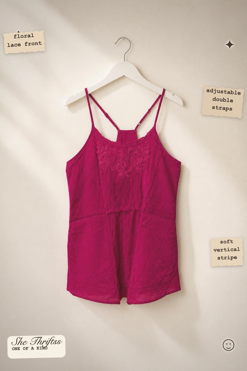 Pink lace detail cami top