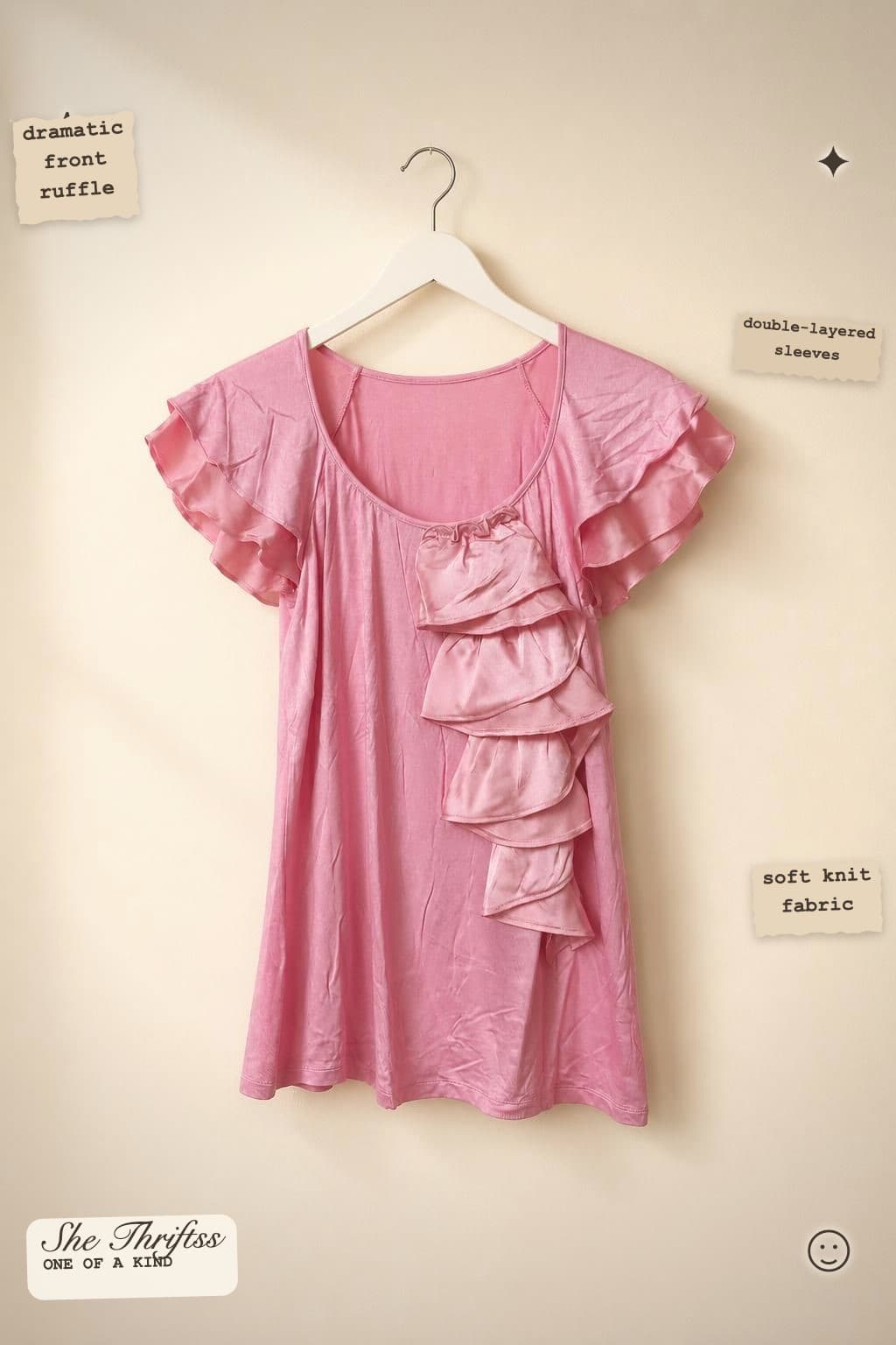 Pink ruffle sleeve tee