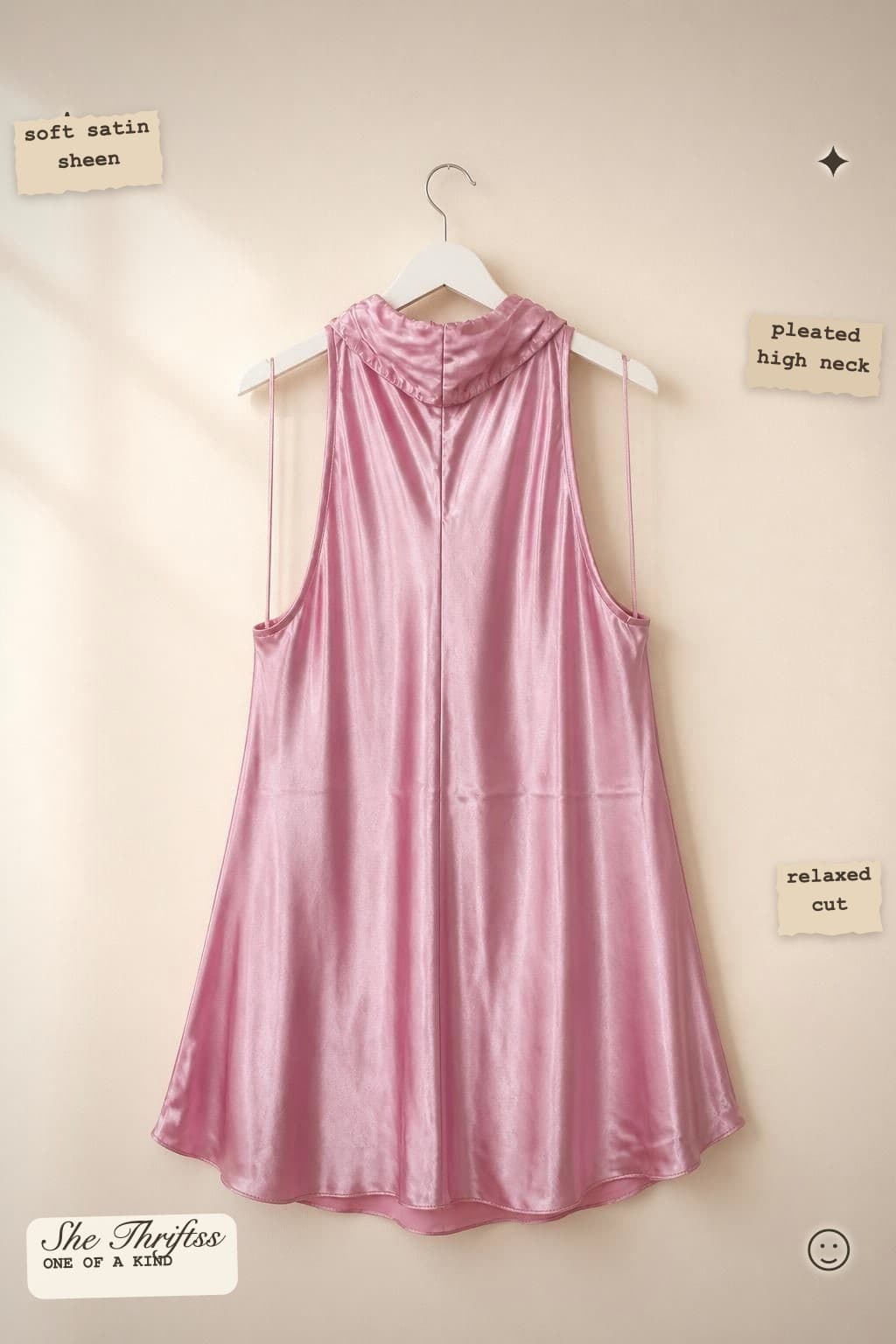Pink satin sleeveless top