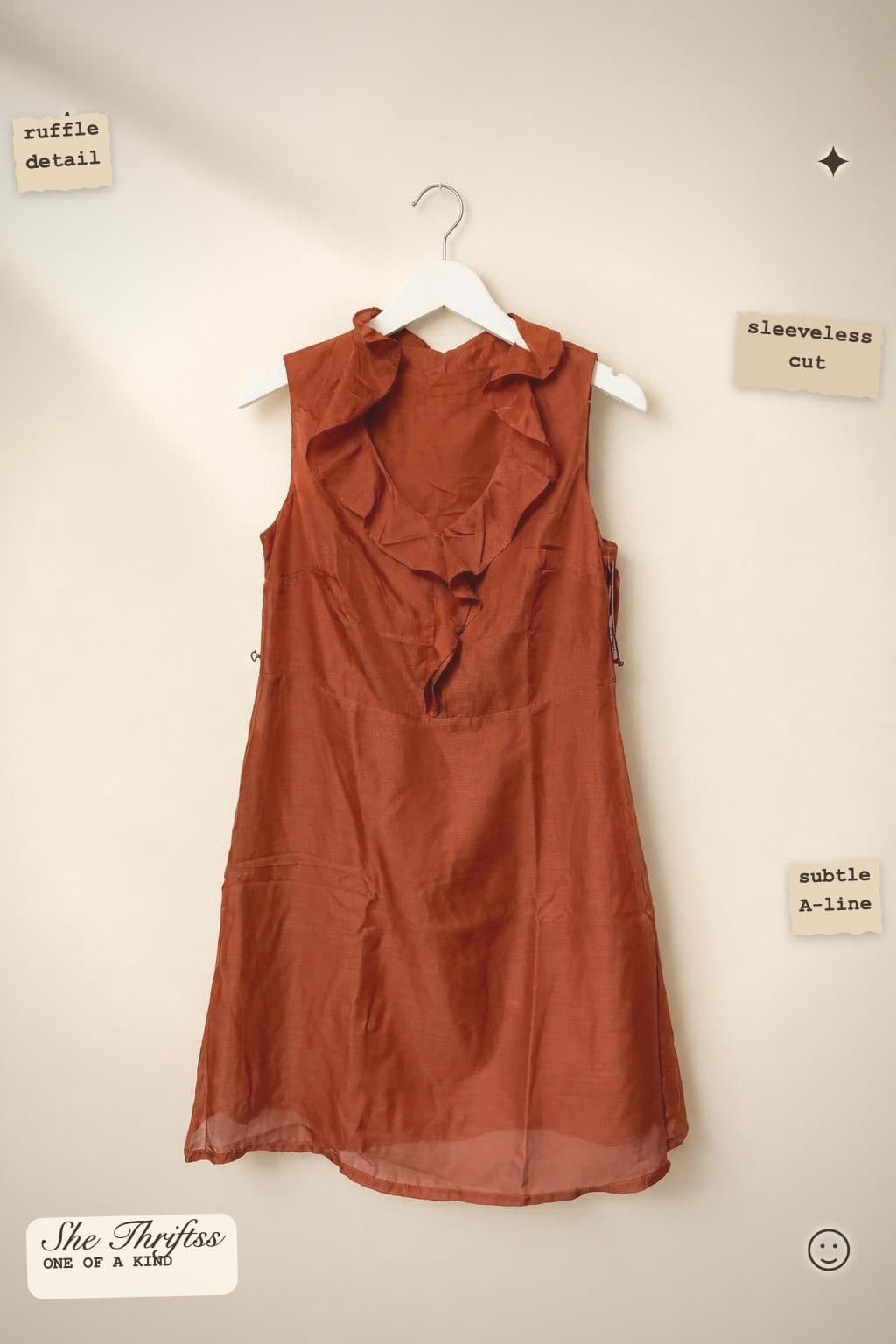 rust ruffle collar dress