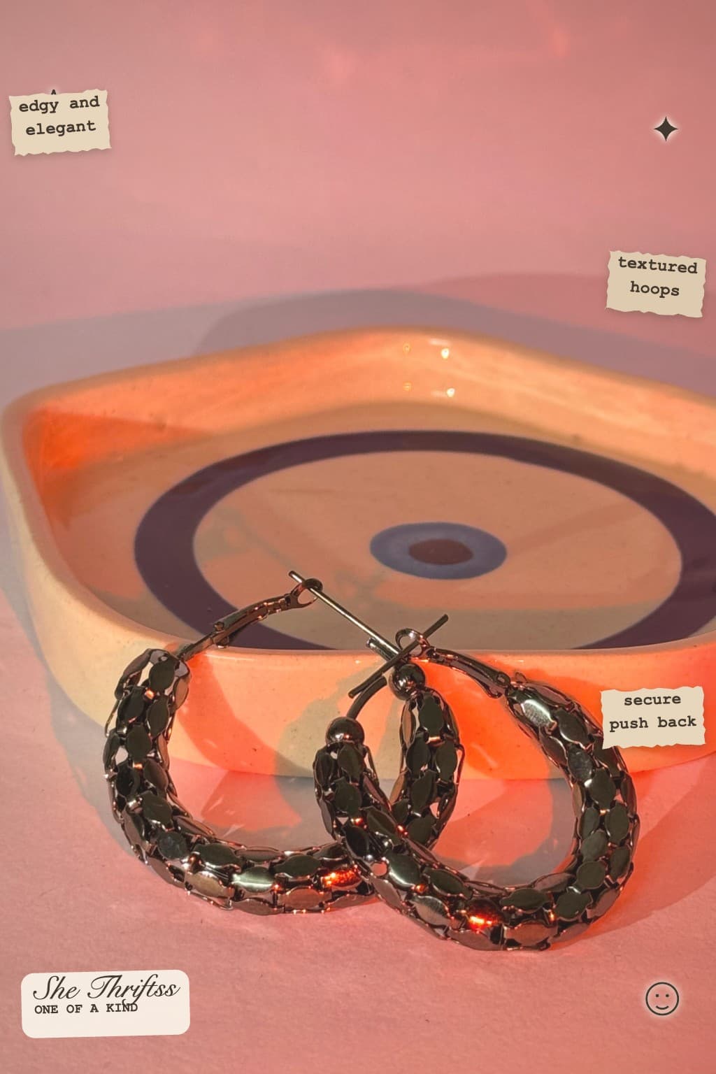 Silverish Black Hoop Earrings