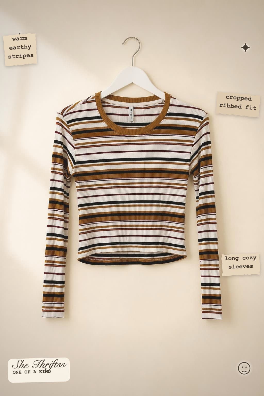 Striped ribbed crew neck top