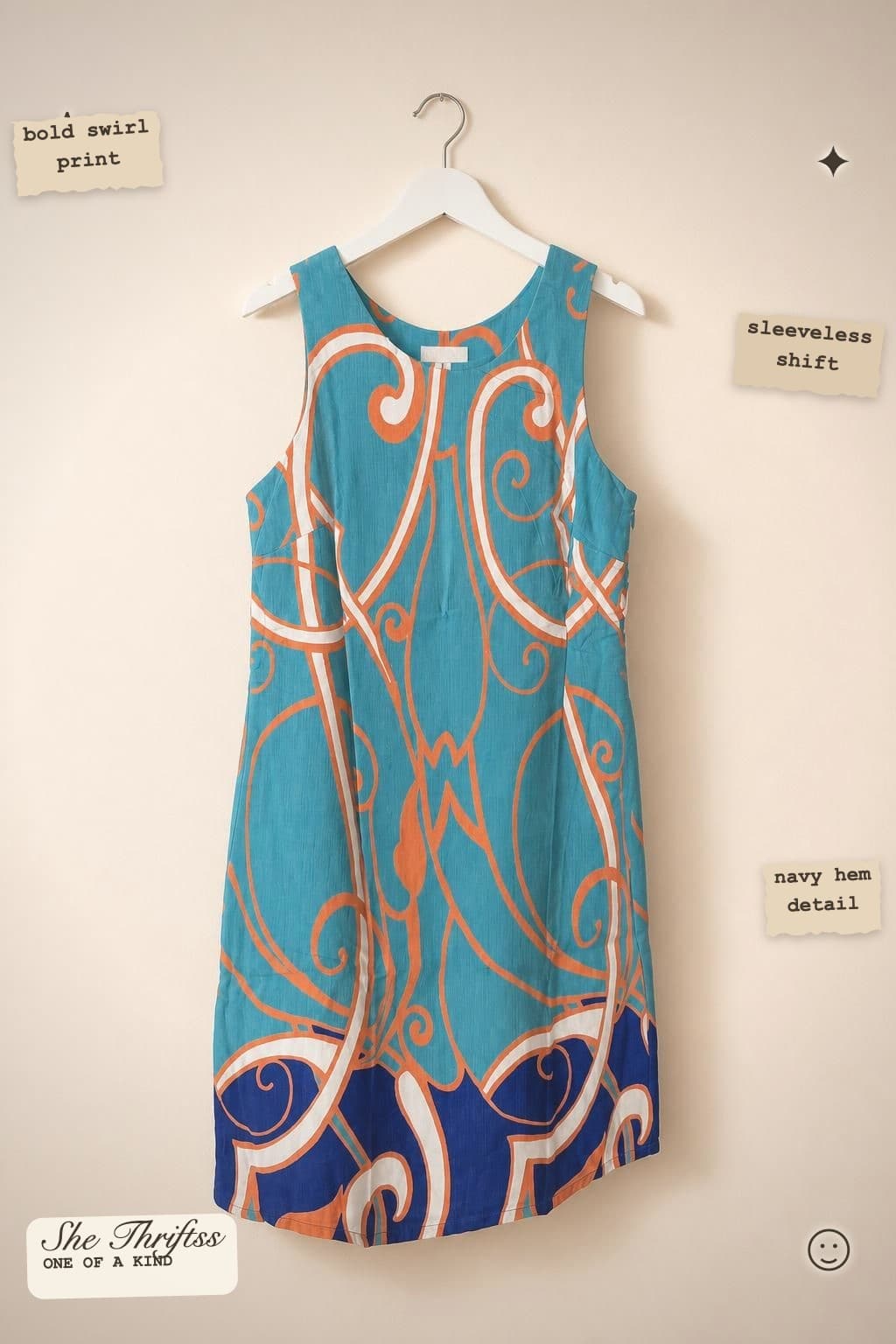 Teal & orange print shift dress
